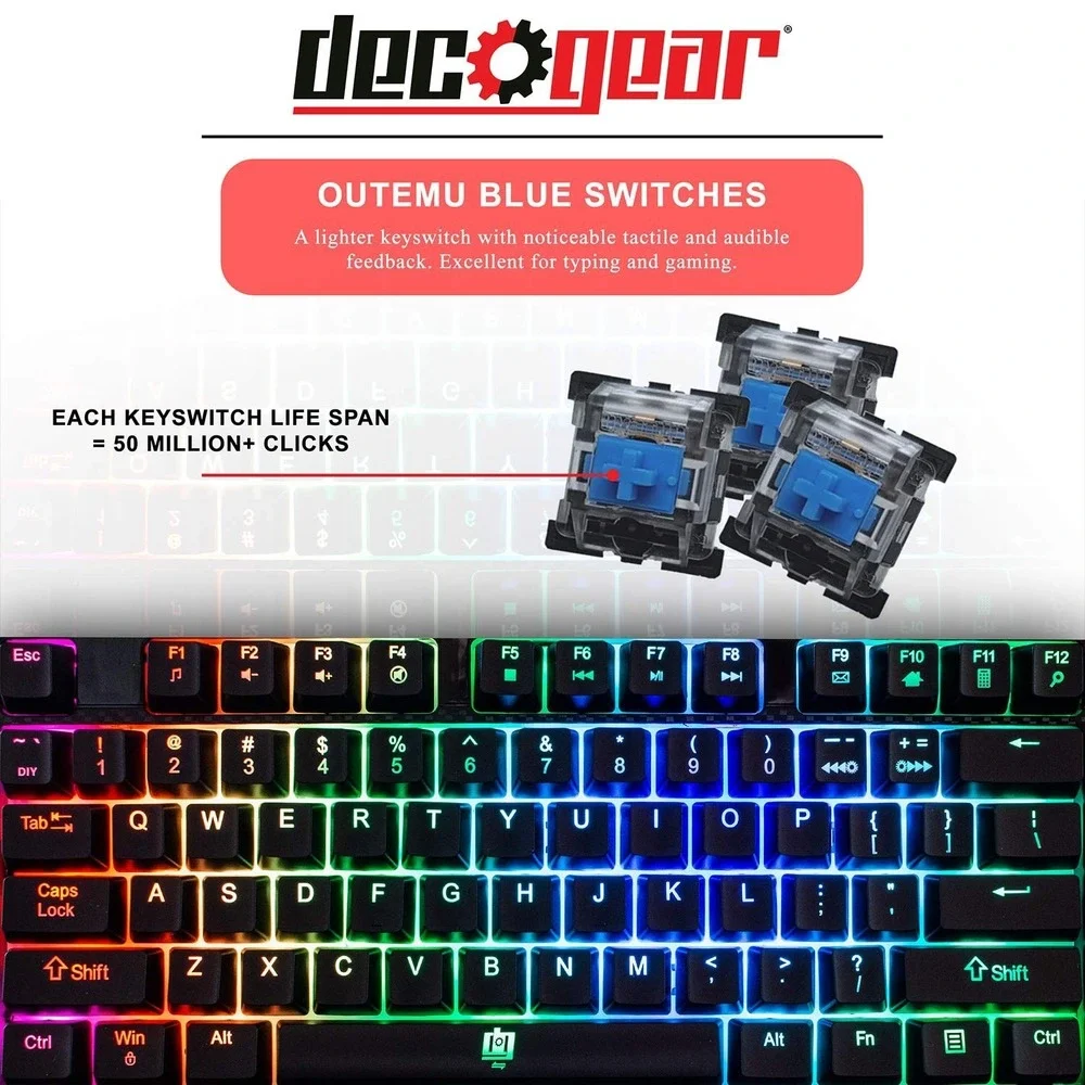 Deco Gear Mechanical Gaming Keyboard Outemu Blue Switch RGB Backlit Anti-Ghost